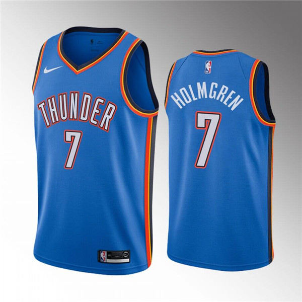 Men's Oklahoma City Thunder #7 Chet Holmgren Blue Stitched Basketball Jersey